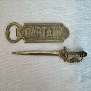 Vintage Nautical Ship Brass Letter Opener and Captain’s Bottle Opener